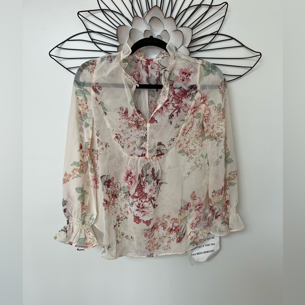 Sheer long sleeve floral blouse
